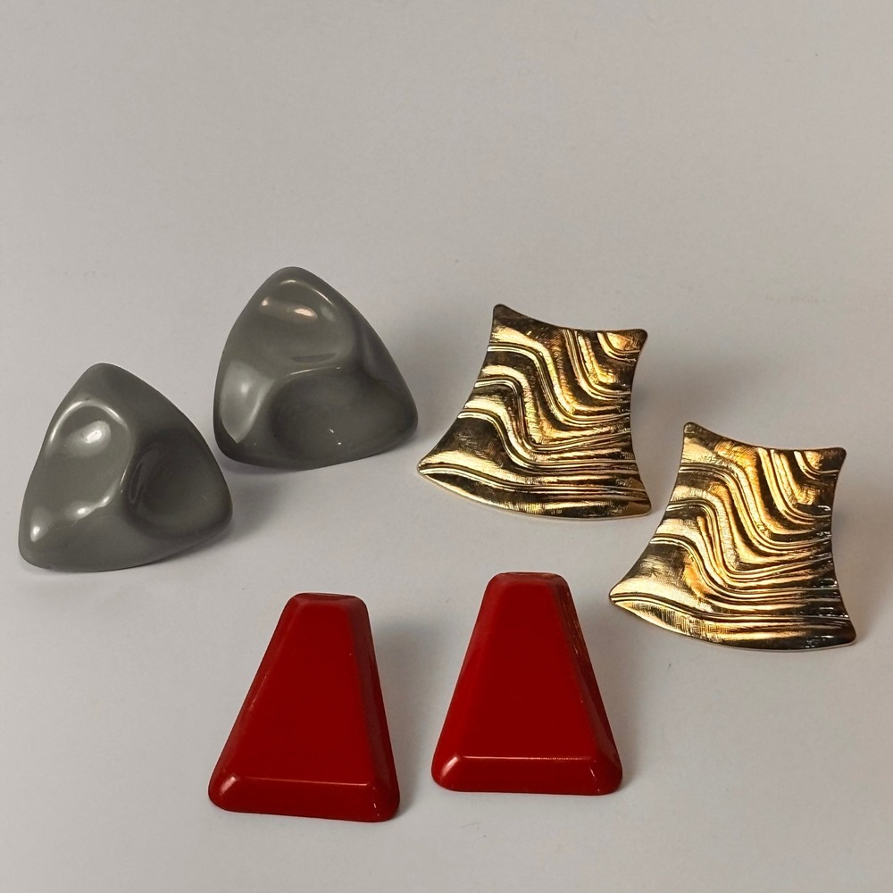 Vintage Geometric Stud Earrings Red Gold Grey Boho Eclectic 80s 90s Jewelry Lot